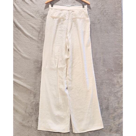 Zara White High Rise Pleated Wide Leg Trousers Size Medium Business Casual - Picture 4 of 13